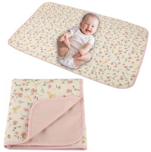 Baby Diaper Changing Pad, 19.7x25.6 Waterproof Changing Pad Liners with 100% Muslin Cotton Front Top and Leather Back, Soft and Absorbent Portable Changing Mat for Travel, Changing Station