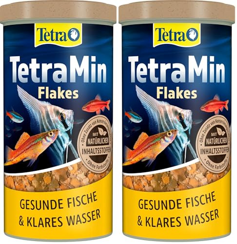TetraMin Flakes - Alimento en Forma de Escamas para Todos los Peces Ornamentales, Mezcla equilibrada para Peces sanos y Agua Clara, Lata de 1 l (Paquete de 2)