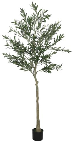 HOMCOM Decorative Artificial Plant Silk Olive Tree 6ft/ 180cm | 900 Leaves, 40 Olive Fruits, in Pot, Fake Plant, Home Office Living Room Indoor Decor