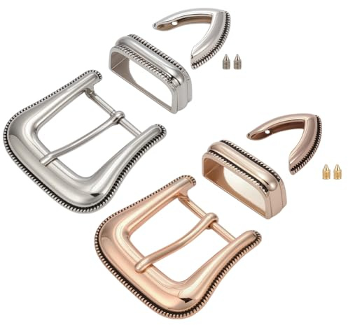BENECREAT 2 Set di Fibbie Da Cowboy Western, Fibbie di Ricambio per Uomo e Donna, Chiusura per Cintura In Lega Adatta A Cinture Larghe 30mm, Argento Antico e Oro Chiaro
