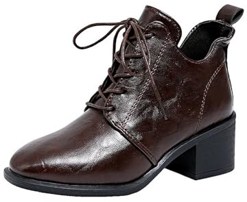 MGGMOKAY Women's Ankle Boots High Heel Lace Up Short Boots Vintage Combat Boot,Brown,5.5