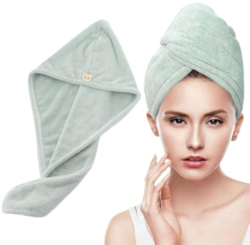 100% Baumwolle Haartücher Damen, Flaumig Schnell Saugfähig Schnelltrocknendes Haarturban Haarhandtücher mit Knopf, Super Saugfähig, Weich, Anti-Cresp, Frauen Haar Handtuch