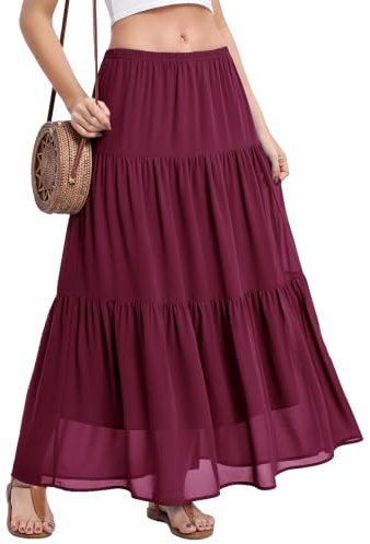 BEIGAI Jupe longue élastique pour femme - Taille haute - Coupe trapèze fluide - Jupe d'été bohème décontractée et élégante - Jupe pleine longueur pour femme