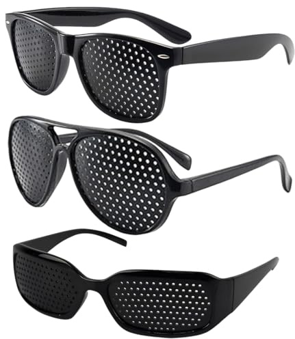 LEPZUR 3 Pares de Gafas Con Agujero Plegables - Entrenamiento Visual Original, Gafas de Rejilla Para Reducción de Cansancio Visual