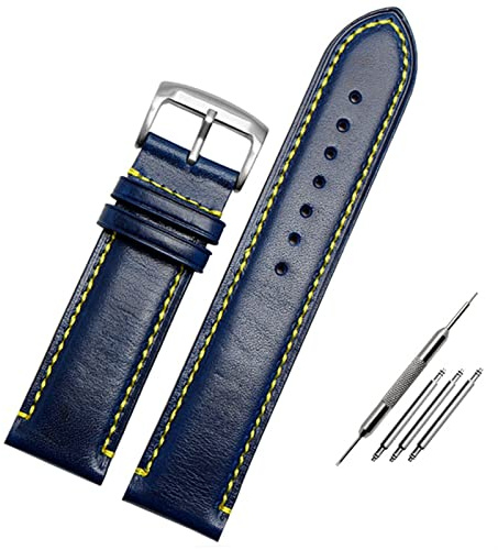 BIK För ersättare medborgare AT8020 JY8078 armband äkta läderband 23mm Blue Watch Band med fällbar spännearmband(Blue pin clasp)