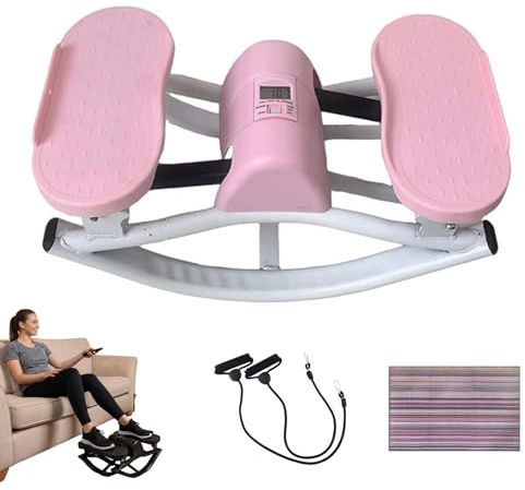 Foot Massager，Vibration Plate Exercise Machine for Home & Gym，U-Shape Mini Stepper, Fat Burning Stepper Machine Treadmill with Resistance Bands, LCD Monitor & Non-Slip Mat(Pink)