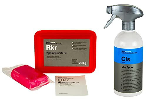 Koch Chemie Reinigungsknete rot abrasiv 200 g & CLS Clay Spray Gleitspray 500 ml