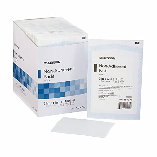 McKesson Non-Adherent Pads for Wounds, 3x4 Inch, 100 Count, Sterile Non-Stick Wound Dressing, Highly Absorbent, Painless Removal, Individually Wrapped