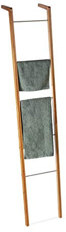 Relaxdays Leiterregal aus Bambus, Handtuchhalter, Dekoleiter mit 5 Sprossen, Regalleiter, HBT: 180 x 35 x 20 cm, Natur