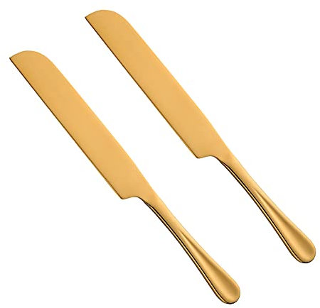 Bisdarun Cuchillos de pan para pan casero de acero inoxidable dorado cuchillos pasteleros para tartas de boda 2 piezas, longitud total 26,8 cm/10,55 pulgadas, longitud de la hoja 14,3 cm/5,6 pulgadas