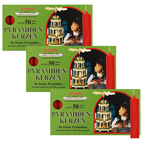 OLShop AG Knox Pyramidenkerzen rot, 3er Pack (3 x 50 Stück), Größe: ca. 14 x 70 mm Weihnachtskerzen