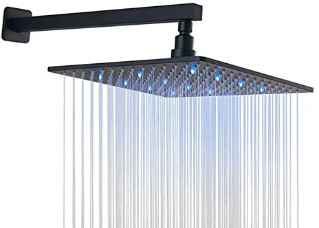 Soffione Doccia Led, 40cm Doccia Soffione Quadrato Controllo Della Temperatura, Soffione Doccia Nero Con Braccio Doccia, Bagno Doccia 3 Colore Cambiando Flusso D'Acqua Alimentato, Acciaio Inossidabile