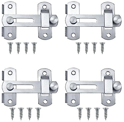 Set di 4 chiavistelli in acciaio inox, chiusura a linguetta in argento, chiusura per porte e finestre, serratura a scorrimento, serratura per tutti i tipi di porte interne, blocco porta per porte,