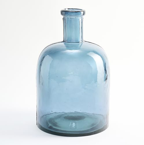 Bouteille Large en Verre Recyclé Uni - Verseuse en Verre Artisanat Style Méditerranéen Décoration de la Maison, Vase (Turquese)