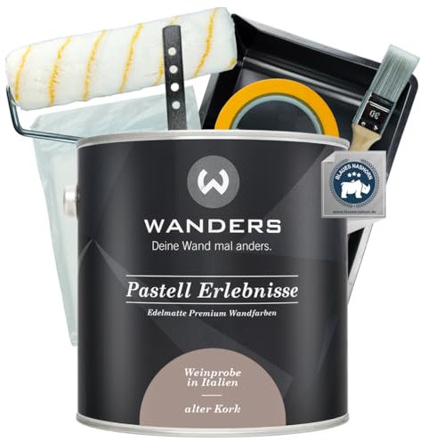 Wanders Pastell Erlebnisse Wandfarbe 2,5L (alter Kork, Braun) inkl. Streichset Basic – Premium Kreidefarbe, Leichte Anwendung, Hochdeckend, Ultramatt, Perfekt für Heim-DIY