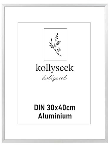kollyseek cornice alluminio 30 x 40cm cornice poster in metallo argento con vetro acrilico infrangibile moderna cornice per foto Cornice con passepartout per le immagini Poster Foto argento