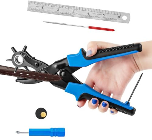 Sacabocados Cuero Agujeros de Cinturon, Alicates Sacabocado Agujero, con 6 redondo orificios, Perforadora, Agujeros Cinturon, Sacador para perforar tarjetas, correas de reloj, cartón, zapatos de cuero