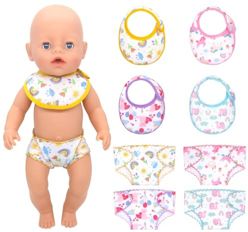 8 Pack Baby Puppe Zubehör Windeln Set, Puppe Kleidung Windeln und Lätzchen Puppe Kleidung Zubehör für 14 Zoll Puppe Mädchen Baby Puppen Dekoration Mädchen Geburtstag Geschenk, Sleepover Slumber Party