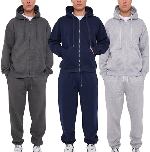 LABEL APPAREL Mens Tracksuit Activewear Set Fleece Zip Up Hoodie Top Gym Sports Cuffed Joggers Bottoms Long Sleeve Sweatshirts Elasticated Waist Sweatpants Pluse Size (Grey 4XL)