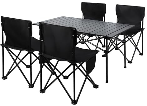 reukmuuc Lot de 5 chaises pliantes d'extérieur en métal pour camping et pique-nique avec chaises de 100 kg et sac de voyage inclus, pour terrasse, barbecue, randonnée