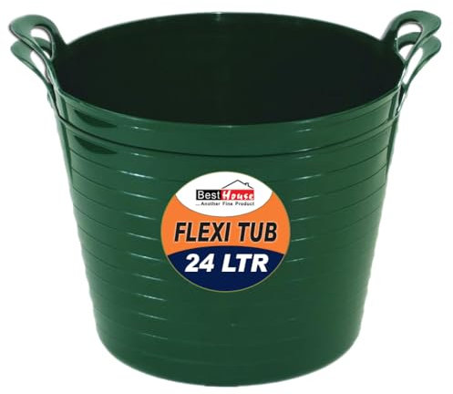 BH | 2 Pcs of Flexi Tub with Handles | 24 Litres | Green | Plastic Storage Container for Home, Washing, Yard, Garden Waste and DIY Projects - By BEST HOUSE
