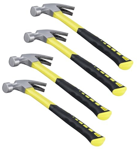 LEXININ 4 PCS 16oz Claw Hammer, Total Weight 610g Hammer with Comfortable Grip for Carpenters Electricians