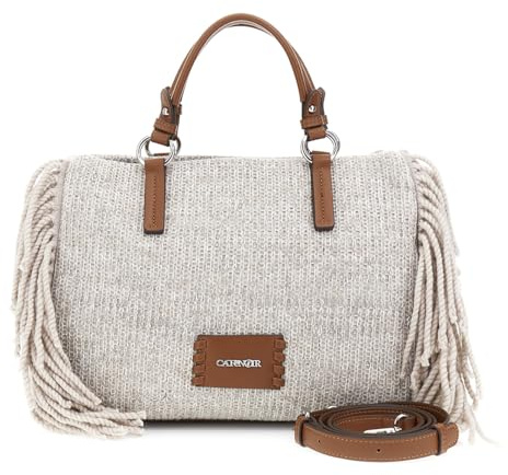 CAFèNOIR - Borsa Con Manici In Maglia Con Frange Di Lana Laterali, Da Donna, Colore Beige, Taglia Unica