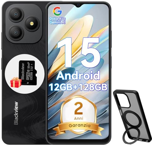 Blackview Wave 9C Smartphone Android 15 con Cover Girevole a 360°, 12GB+128GB Telefono Economico, IP54 6.56'' HD+, 5000mAh, 13MP Cellulare, Dual 4G SIM, OTG, GPS, 3.5mm Jack