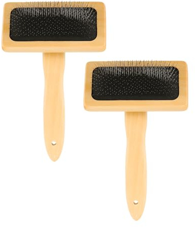 sourcing map 2 Pcs Wool Carder, Hand Carding Brush 2 Medium Wooden Pet Grooming Tool for Needle Felting Pet Grooming Weaving Craft Supplies, Black, Wood Color