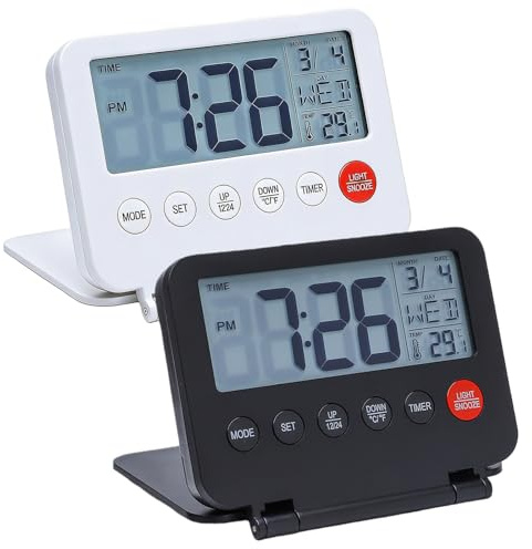 Sveglia digitale da viaggio: sveglia digitale LCD, mini sveglia multifunzione con calendario, visualizzazione della temperatura, funzione snooze, orologio da tavolo digitale, per casa e viaggi
