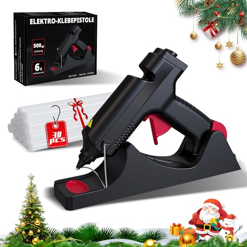 Industrielle Heißklebepistole 500W mit Ladestation – Kabellose Profi-Klebepistole (25W Ausgangsleistung) für Ø11,2-mm Klebesticks – Für Holz, Kunststoff & Werkstatt – 6 Klebesticks inklusive