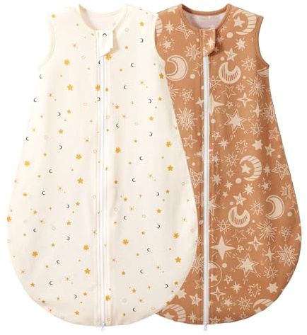 Duomiaomiao Saco de dormir para bebé, 0,5 tog, paquete de 2 unidades, 100% algodón, saco de dormir de verano, manta unisex para recién nacidos de 18 a 36 meses, color beige