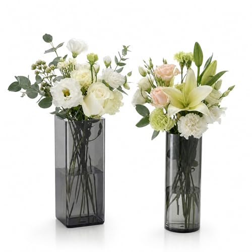 2Pcs Modern Simplicity Flower Vase, Clear Shatterproof Plastic Vases | High-strength Plastic, fresh artificial flowers preserved plant home children pets living room table centerpiece decor