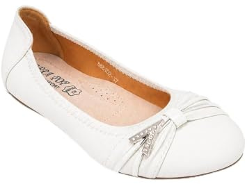Primtex Ballerines Femme Semelle Cuir Noir, Blanc, Marine, Souples Boucle argentée Strass Semelle