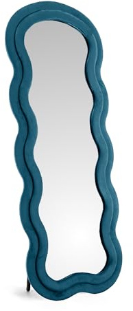 IlGruppone Specchiera da Terra 170x70 cm Design Ondulato Rivestita in Velluto con Supporto in Metallo Specchio Figura Intera Moderno per Camera da Letto Soggiorno Cabina Armadio - Petrolio