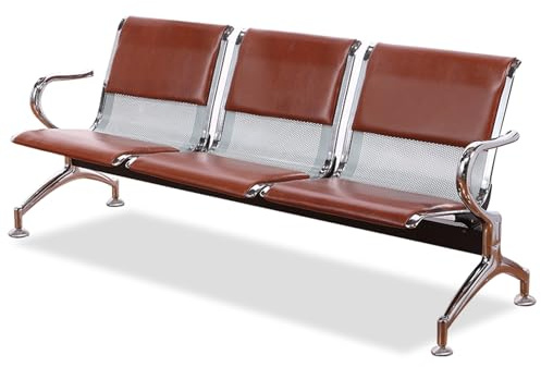 Metall väntrum bänk med armar, PU-läder sittplatser för flygplatser, sjukhus och banker – hållbar och snygg besöksstol