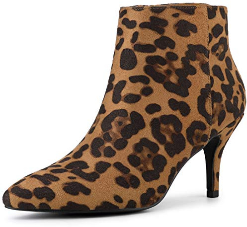 Allegra K Damen-Stiefeletten, spitz zulaufender Zehenbereich, mit Reißverschluss, Stiletto-Absatz, - leopard - Größe: 38 EU