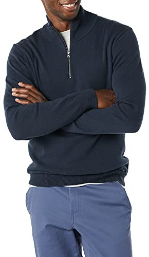 Amazon Essentials Herren Pullover mit Viertelreißverschluss aus 100% Baumwolle, Marineblau, M