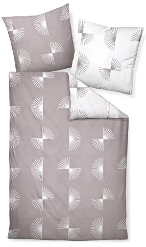 Janine Bettwäsche J.D. 87073 07 Taupe weiß Grafisches Design Kreise Fächer gefächert Striche Mako Satin, Größe:155 cm x 220 cm