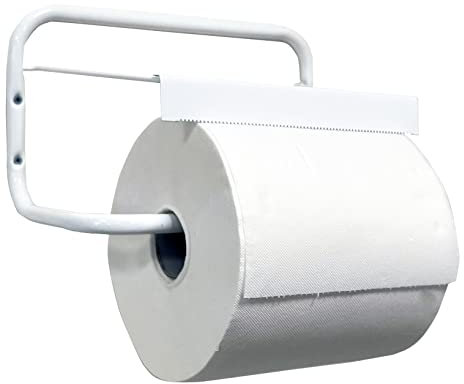 Tecnokit Portarotolo industriale a muro per rotoloni asciugatutto, acciaio verniciato bianco con kit montaggio incluso, porta bobina 29 cm, robusto e facile da installare
