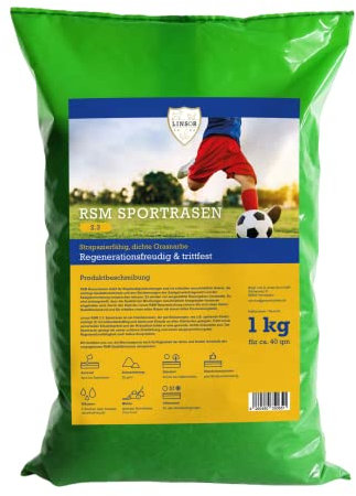 Linsor RSM 2.3 Gazon de sport, de jeu, antidérapant, robuste, gazon dense, tous sites, mélange de semences, 1 kg pour 40 m²