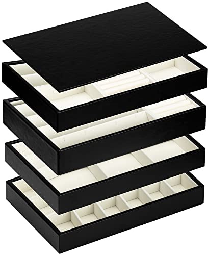XMHome Stapelbares Schmucktablett Schmuckschatpfanne Aufbewahrung Schublade Lagerung-Schmuck Aufbewahrung Damen Schmuckschatpfe Schwarz-ABCE2
