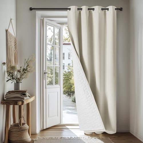 Deconovo Lot de 1 Rideau occultant, Opaque, avec Volants, Thermique, pour Chambre à Coucher, Salon, Isolation Thermique Dos Blanc, 140L X 240H cm (1 Panneaux) Beige Clair