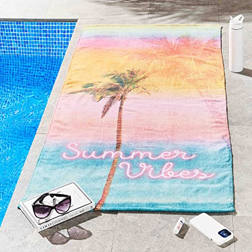 Sassy B Summer Vibes Toalla de Playa de algodón, 76 x 160 cm, Color Blanco