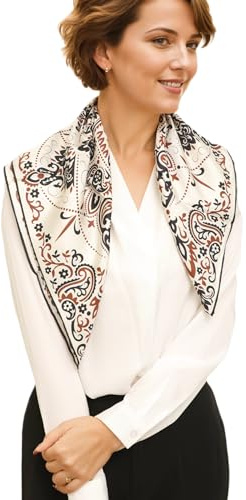 Prettystern Foulard in seta quadrato 65cm Fazzoletto Da Collo orlato a mano Bandana sciarpa con Paisley etnico unisex per Donna e Uomo colore 05 Bianco crema