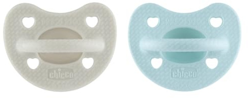Chicco Physio Luxe Chupete para Bebés 6-16 Meses, Chupete recién nacido, 100% Silicona Suave y flexible, Pezón Suave, Apoya Respiración Fisiológica y Desarrollo Boca, Gris y Azul, 2 ud