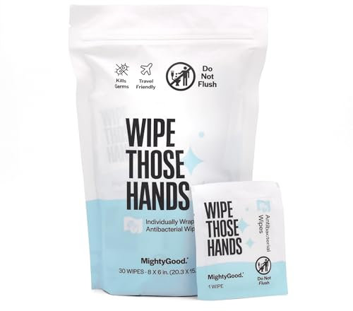 Wipe Those Hands On-The-Go Toallitas desinfectantes – 1 paquete de 30 toallitas envueltas individualmente, sin alcohol ni fragancia, mata los gérmenes rápidamente, aptas para viajes