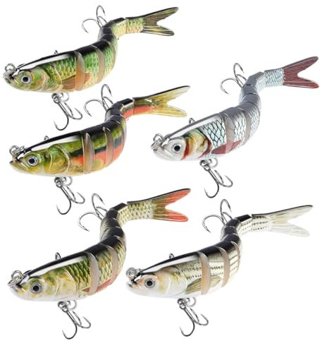 RYACO Angelköder, Kunstköder Wobbler Hecht, Fisch Köder für Zander Barsch Forellen Swimbait lebensechter Angel köder für Süß- und Salzwasser Angelgeschenke für Männer Familien-Angelausrüstung, 5 Stück