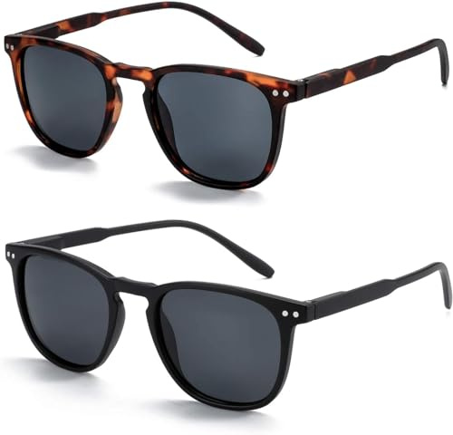 ZENOTTIC 2 Paia Occhiali da Sole Polarizzati per Uomo Donna Retro Vintage Rotondi Quadrati Protezione UV400 Unisex