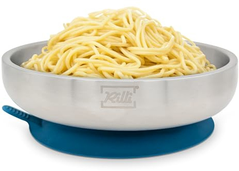 Rilli Edelstahlteller für Babys mit Saugnapf, tiefer Kinderteller, petrol